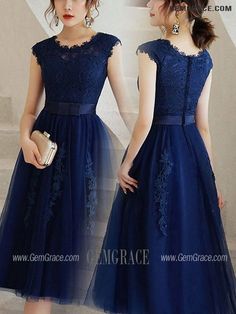 10% off now|Free shipping world-wide. Navy Blue Lace Tea Length Wedding Party Hoco Dress With Appliques at GemGrace. Click to learn our pro custom-made service for wedding dress, formal dress. View #WeddingGuestDresses for more ideas. Blue Lace Dress For Prom Season, Blue Lace Dress For Wedding And Prom Season, Blue Wedding Dress With Lace Patchwork, Blue Lace Dress For Prom, Blue Lace Dress For Wedding, Blue Lace Dress With Lace Bodice For Wedding, Blue Lace Trim Dress For Wedding, Blue Lace Trim Wedding Dress, Blue Lace Bridesmaid Dress