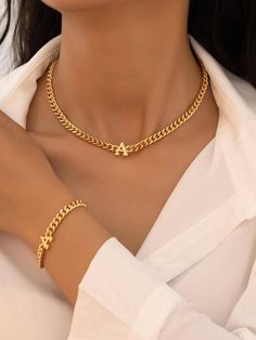 Yellow Gold  Collar  Iron   Embellished   Women's Fashion Jewelry Iron Jewelry, Thick Chain Necklace, Daily Jewelry, Gold Collar, Women's Jewelry Sets, Watches Women Fashion, Chic Jewelry, Girls Necklaces, Womens Jewelry Bracelets