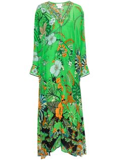 green/multicolour silk textured finish all-over floral print V-neck rhinestone embellishment three-quarter length sleeves two side patch pockets short side slits long length straight hem front zip fastening Tie Maxi Dress, Maxi Jersey Dress, City Dress, Floral Print Maxi Dress, Floral Print Maxi, Silk Maxi Dress, Maxi Dress Green, Pink Maxi Dress, Ruffled Maxi Dress