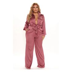 Never Worn Before Fashion Nova Jumpsuit Is Great For Any Event That Calls For Comfortable And Sexy! Mauve And Teal, Jumpsuit Long Sleeve, Fashion Nova Jumpsuit, Jumpsuit Long, Jumpsuit For Women, Satin Jumpsuit, Fashion Nova Pants, Loungewear Women, Long Jumpsuits