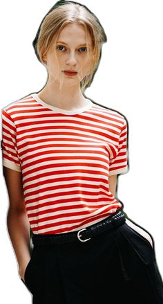 Summer Striped Stretch T-shirt, Striped Stretch T-shirt For Summer, Striped Stretch Cotton T-shirt, Classic Red Tops For Everyday, Classic Red Tops For Everyday Wear, Classic Fitted Striped T-shirt, Basic Stretch Shirt For Summer, Basic Striped Summer Top, Striped T-shirt For Everyday Summer Wear