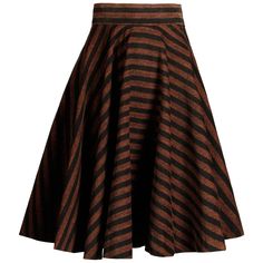 Vintage 1950s circle skirt in a brown and black striped corduroy style fabric. Unlined with side metal zip and hook closure. Fits like a modern XS. The waist measures 22", hips free, seam allowance 2", and the total length 25.5". Excellent vintage condition with no noted flaws. 1920s Skirt, 1950s Circle Skirt, Chocolate Collection, Brown Jumpsuits, 1950s Outfits, Seam Allowance, Brown Skirt, Brown Outfit, Brown Skirts