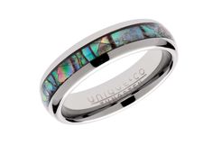 Unique & Co 6mm Tungsten Carbide Ring with Abalone Shell - Rococo Jewellery Tungsten Carbide Mens Rings, Engagement Band, Tungsten Carbide Rings, Paua Shell, Ring Setting, Men's Ring, Tungsten Carbide, Contemporary Jewellery