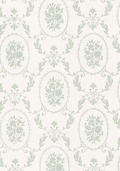 a white and green wallpaper with an ornate design