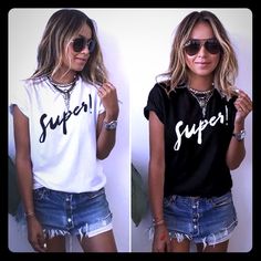 Casual “Super!” T-Shirt Ct, Esb, Vm Trendy Stretch T-shirt With Slogan, Logo Print Stretch T-shirt For Summer, Stretch T-shirt With Logo Print For Summer, Summer Stretch T-shirt With Logo Print, Stretch Crew Neck T-shirt With Funny Print, Funny Print Stretch T-shirt With Short Sleeves, Trendy Stretch T-shirt With Letter Print, Trendy Stretch T-shirt With Screen Print, Trendy Slogan T-shirt With Stretch