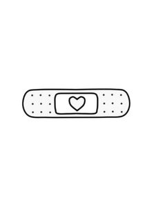 a black and white line drawing of a band aid with a heart in the middle