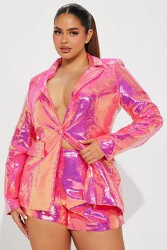 Zuri Sequin Blazer - Pink | Fashion Nova, Jackets & Coats | Fashion Nova Fashion Nova Jackets, Blazer Pink, Coats Fashion, Sequin Blazer, Sequin Shorts, Promotional Events, Blazer Buttons, Pink Fashion, Fashion Nova