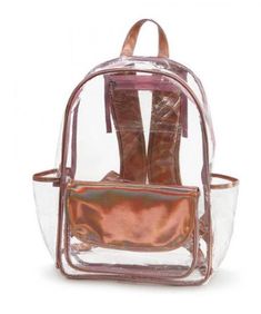 "Clear backpack -Material: Transparent PVC with trim. -Size: 11.4\"L x 5.1\"W x 16.1\"H -Two sides pockets. Bottle water can be held. -Zipper hanging pocket inside. -Padded and comfortable belts. Notice: The transparent PVC material will be more solid in winter. MONOGRAM INFORMATION Please list the following in the text box below \"Add your personalization\" 1) Monogram font (see font choices in the listing pics above) 2) Thread color (see thread color choices in the listing pics above) 3) Initi Clear Standard Backpack For Travel, Pink Backpack With Clear Strap For Everyday Use, Back To School Travel Backpack With Clear Strap, Trendy School Backpack With Clear Strap, Clear Backpack With Clear Strap For Students, Clear Nylon Backpack With Clear Strap, Pink School Backpack With Clear Strap, Clear Backpack For Daily Use And Back To School, Trendy Clear Backpack For School