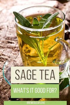 sage tea in a glass cup with the words sage tea what's it good for?