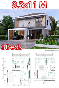 two story house plan with 3 beds and 2 bathrooms