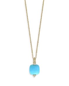 Bloomingdale's Turquoise & Diamond Pendant Necklace in 14K Yellow Gold, 18 - 100% Exclusive Luxury Yellow Gold Turquoise Necklace, Elegant Yellow Gold Turquoise Necklace With Cabochon, Elegant Yellow Gold Turquoise Cabochon Necklace, Exclusive Jewelry, Diamond Pendant Necklace, Diamond Pendant, Turquoise Necklace, Gemstone Jewelry, Diamond Necklace