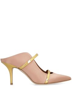 powder pink leather slip-on style 70mm stiletto heel pointed toe branded insole Malone Souliers Maureen, Malone Souliers, Stunning Shoes, Blush And Gold, Leather Mules, Uk Fashion, Gold Leather, Pink Leather, Leather Pumps