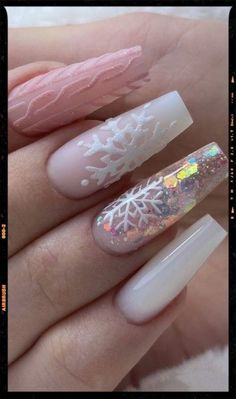 Acrylic Nails Coffin Pink, Festival Nails, Uñas Acrilicas, New Year's Nails, Christmas Nail Designs