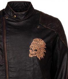 Buy Apache Man Black Motorcycle Leather Jacket now! Man Leather Jacket, Vintage Style Jacket, Bike Leathers, Stylish Leather Jacket, Indian Skull, Rider Jacket, Black Biker Jacket, Brown Leather Coat, Celebrities Leather Jacket