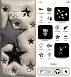 an iphone screen with some black and white stars on it