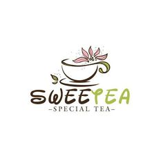 the logo for sweet pea special tea, which is designed to look like a cup with flowers