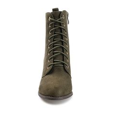 Closure Type: Lace-UpShaft Circumference: 11 1/2 InchesBoot Shaft Height: 6 InchesShoe Heel Height: 2 3/4 InchesUpper/Outer Base Material: 100% PolyuretheneShoe Lining Material: FabricSole Material Content: 100% PolyurethaneToe Type: Plain ToeHeel Style: Stacked HeelCountry of Origin: Imported Stacked Heel Ankle Combat Boots For Fall, Fall Combat Boots With Stacked Heel, Fall Ankle Combat Boots With Stacked Heel, Ankle Combat Boots With Stacked Heel For Fall, Fall Suede High Heel Wedge Boots, High Ankle Lace-up Boots With Stacked Heel For Fall, Fall High Ankle Lace-up Boots With Stacked Heel, Winter Suede Lace-up Boots With Pointed Toe, Fall Lace-up Ankle Boots With Stacked Heel