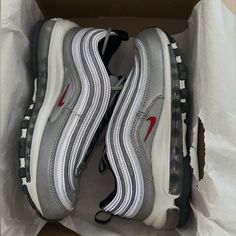 Brand New With Box Nike Air Max 97 Silver And White Glow In The Dark Size 8 Women Nike 97s White, Air Max 97 Shorts, Silver Bullet, Size 8 Women, Nike Air Max 97, Puma Platform Sneakers, Black Metallic, Mens Trainers, Shoe Brands