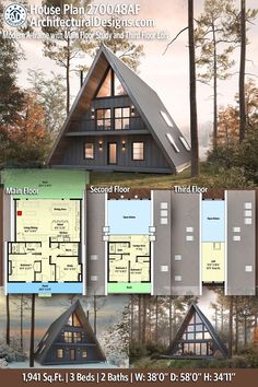 three story house plans with lofts in the middle and second floor on each side