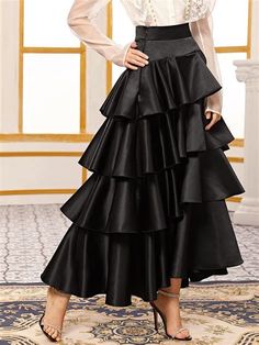 #fashion, #style, #outfitinspiration, #beauty Layered Skirt Designs, Satin Ruffle Skirt, Layered Skirt Dress, Long Layered Skirt Outfit, Long Skirt Outfits Formal, Long Ruffle Skirt Outfit, Fancy Skirt Outfits, Ruffled Skirt Outfit, Layered Skirt Outfit