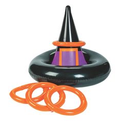 an inflatable ring tosser with rings around it and a hat on top