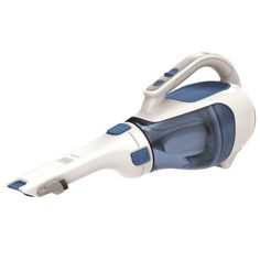 a blue and white vacuum on a white background