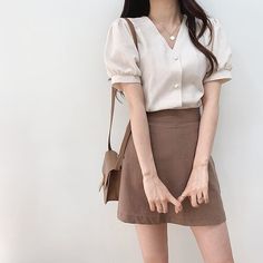 Neutral Ootd, Korean Style Pants, Korean Skirt, Skirt Korean, Twill Skirt, Fashion Top Outfits, Pants Skirt