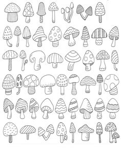 the different types of mushrooms are shown in black and white, including one for each mushroom