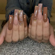 Brown Long Acrylic Nails, Brown Acrylic Nails, Cute Acrylic Nail Designs, Brown Nails, Luxury Nails