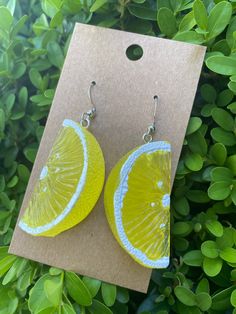 Cute, quirky and eye catching.  They are lightweight and easy to wear. The hook is made of nickel free silver to protect your ears They come well presented and wonderful for a present for a friend, family or your loved one. Yellow Novelty Jewelry For Party, Fun Yellow Earrings With Ear Wire, Yellow Novelty Earrings With Ear Wire, Novelty Yellow Earrings With Ear Wire, Yellow Fun Earrings For Party, Fun Yellow Earrings For Summer, Fun Orange Earrings For Gift, Fun Orange Earrings As A Gift, Fun Orange Earrings For Gifts