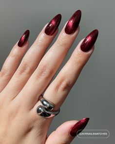 Tru Blood Iridescent Red Nails, Magnetic Nails Red, Dark Red Marble Nails, Glass Nails Red, Fall Magnetic Nails, Salvatore Nails, Red Fade Nails, Garnet Nails Designs, Glass Red Nails