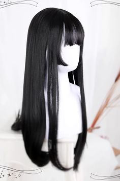 Two Colors Hime Cut Long Straight Hair Classic Lolita Wigs – LolitaInside Whispy Hair, Vtuber Ideas, Hime Cut, Black Wigs, Style Types, Wine Hair, Classic Lolita, Alternative Style, Black Wig