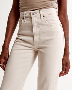 Our 90's-style ultra high rise straight jeans with built-in stretch for superior comfort featuring our highest rise that sits at your natural waist and looks great with your shirt tucked or untucked. With refined details and a vintage feel from top to bottom, this style features a longer-length inseam, stone wash and clean hem. Classic Everyday Mom Fit Bottoms, Classic Mom Fit Bottoms For Everyday, Straight Bottoms For Everyday Summer Wear, Relaxed Fit High Rise Bottoms For Everyday, High Rise Relaxed Fit Bottoms For Everyday, Classic Mom Fit Straight Bottoms, Summer Mom Fit Jeans With Straight Hem, Straight Fit Jeans For Everyday Summer Wear, Trendy Straight Fit Bottoms For Summer