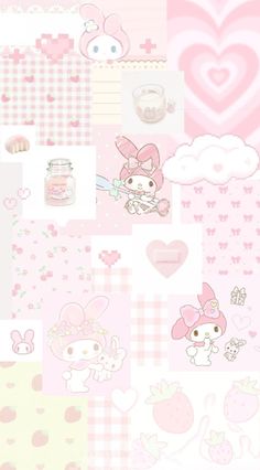 the wallpaper is pink and white with hearts