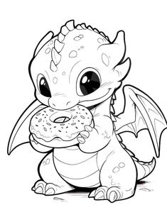 a cute little dragon eating a donut