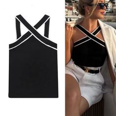 Great dress in the sides turned out to be a big change Woman Streetwear, Crop Tops For Women, Outfit Zara, Backless Crop Top, Middle Age Fashion, Off Shoulder Crop Top, Womens Sleeveless Tops, Knit Tank Top, Street Outfit