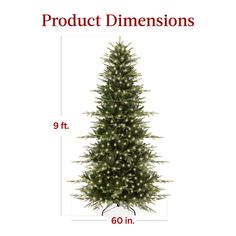 a christmas tree with white lights and measurements