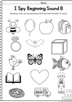 the i spy beginning sound b worksheet with pictures and words to help students learn how