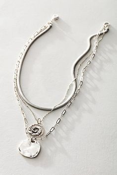 Add a little something extra with this stunning layered necklace featuring a mixture of three different chains accented by naturally-shaped, distressed charm details. * Clasp closure * Fixed length | Oversized Coin Necklace by Free People in Silver Silver Necklace Inspiration, Silver Stack Necklaces, Layered Silver Necklace, Everyday Silver Necklace, Chunky Silver Jewellery Aesthetic, Chunky Chain Double Strand Layered Necklace, Chunky Chain Multi-strand Layered Necklace, Chunky Chain Multi-strand Necklaces For Layering, Multi-strand Chunky Chain Necklace For Layering