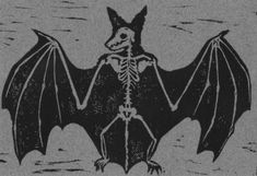 a black and white drawing of a bat with skeleton bones on it's wings