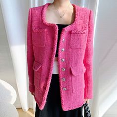 image_6 Trendy Pink Tweed Outerwear, Winter Pink Tweed Blazer, Winter Pink Tweed Jacket With Pockets, Trendy Tweed Jacket For Winter, Pink Single Breasted Tweed Jacket For Fall, Pink Tweed Jacket For Fall, Pink Single-breasted Tweed Jacket For Fall, Pink Casual Tweed Jacket, Chic Pink Tweed Outerwear