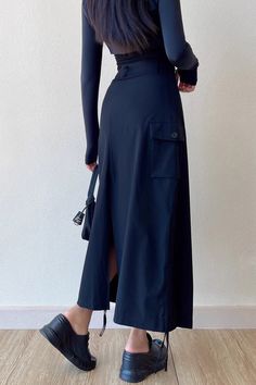 Item Type: SkirtMaterial: PolyesterPattern: SolidWaist: High WaistColor: Black. Gray. KhakiSize: S.M.L Size(cm) Length Waist Hip S 90 64 98 M 91 68 102 L 92 72 106 Black High Waist Maxi Skirt, Casual Black Waist-length Skirt, Full-length Black Lined Skirt, Full Length Black Lined Skirt, Casual High Waist Black Maxi Skirt, High Waist Black Cargo Skirt, Fitted Black Cargo Skirt With Pockets, Black Stretch Skirt With Pockets, Black Full-length Maxi Skirt For Work