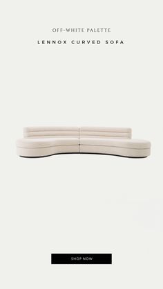 a white couch with the words lenox curved sofa on it's back side