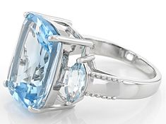 11.50ct Rectangular Cushion And 1.19ctw Marquise Glacier Topaz(TM) Rhodium Over Silver 3-Stone Ring. Measures approximately .73"L x .62"W. Not sizeable. Modern Silver Topaz Ring With Gemstone Accents, Modern Topaz Ring With Gemstone Accents For Formal Occasions, 3 Stone Rings, Jewelry Television, Broken Chain, Pearl Strands, Topaz Gemstone, Blue Gemstones, 1 Carat