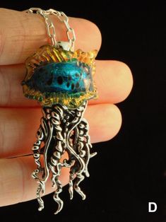 Unique Silver Glass Jewelry, Whimsical Silver Glass Jewelry, Jellyfish Necklace Diy, Jellyfish Ring, Jelly Fish Necklace, Ocean-inspired Silver Glass Jewelry, Jellyfish Tentacles, Jellyfish Jewelry Necklace, Jellyfish Necklace