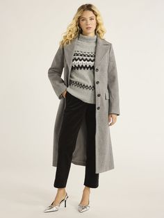 Free Assembly Women’s Faux Wool Long Coat, Sizes XS-XXXL - Walmart.com Wool Long Coat, Short Puffer Jacket, Long Wool Coat, Sleek Fashion, Wool Plaid, Heather Black, Wool Fabric, Long Coat, Jacket Style