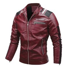 Faux Leather Motorcycle Stand Collar Jacket
Size Chat： Red Stand Collar Outerwear For Fall, Red Outerwear With Stand Collar For Fall, Casual Faux Leather Winter Outerwear, Red Leather Jacket For Winter Streetwear, Red Leather Jacket For Streetwear In Winter, Red Leather Jacket With Long Sleeves For Winter, Casual Burgundy Leather Jacket With Long Sleeves, Red Leather Outerwear With Pockets, Red Biker Outerwear For Fall