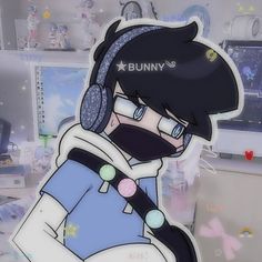 a cartoon character with headphones on