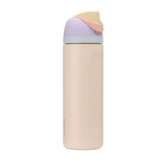 thermos insulated water bottle in pastel pink and pale blue is shown against a white background