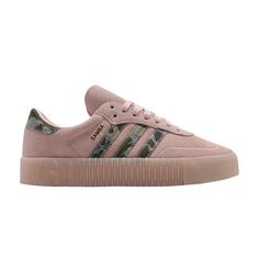 Find ADIDAS Wmns Sambarose 'icey on Editorialist. Following the 2018 re-release of adidas' classic Samba silhouette, the brand launched a women's exclusive sister to the style—the Sambarose. The Wmns Sambarose 'Icey Pink' features a suede upper with a jacquard-woven heel detail, Three-Stripes branding and zigzag stitching. 'Samba' lettering and a Trefoil logo appear on the shoe in metallic gold foil to catch the light. Below, a tonal Icey Pink platform cupsole provides height. Pink Adidas Logo Skate Shoes, Adidas Platform Sneakers With Gum Sole, Adidas Platform Sneakers With Boost Midsole, Adidas Sneakers With Gum Sole, Adidas Sambarose, Pink Platform, Pink Platforms, Adidas Classic, Jacquard Weave